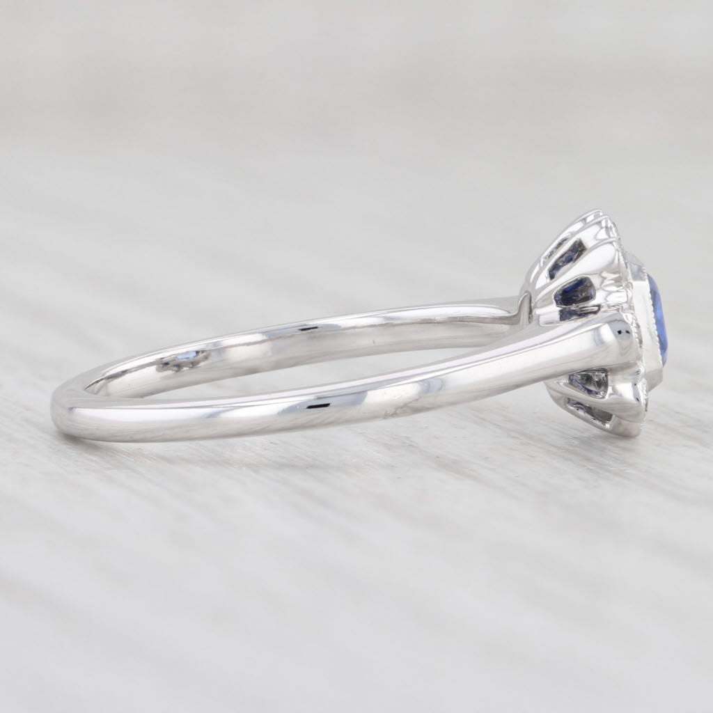 New 0.81ctw Blue Sapphire White Diamond Halo Ring 14k White Gold 6.5 Engagement