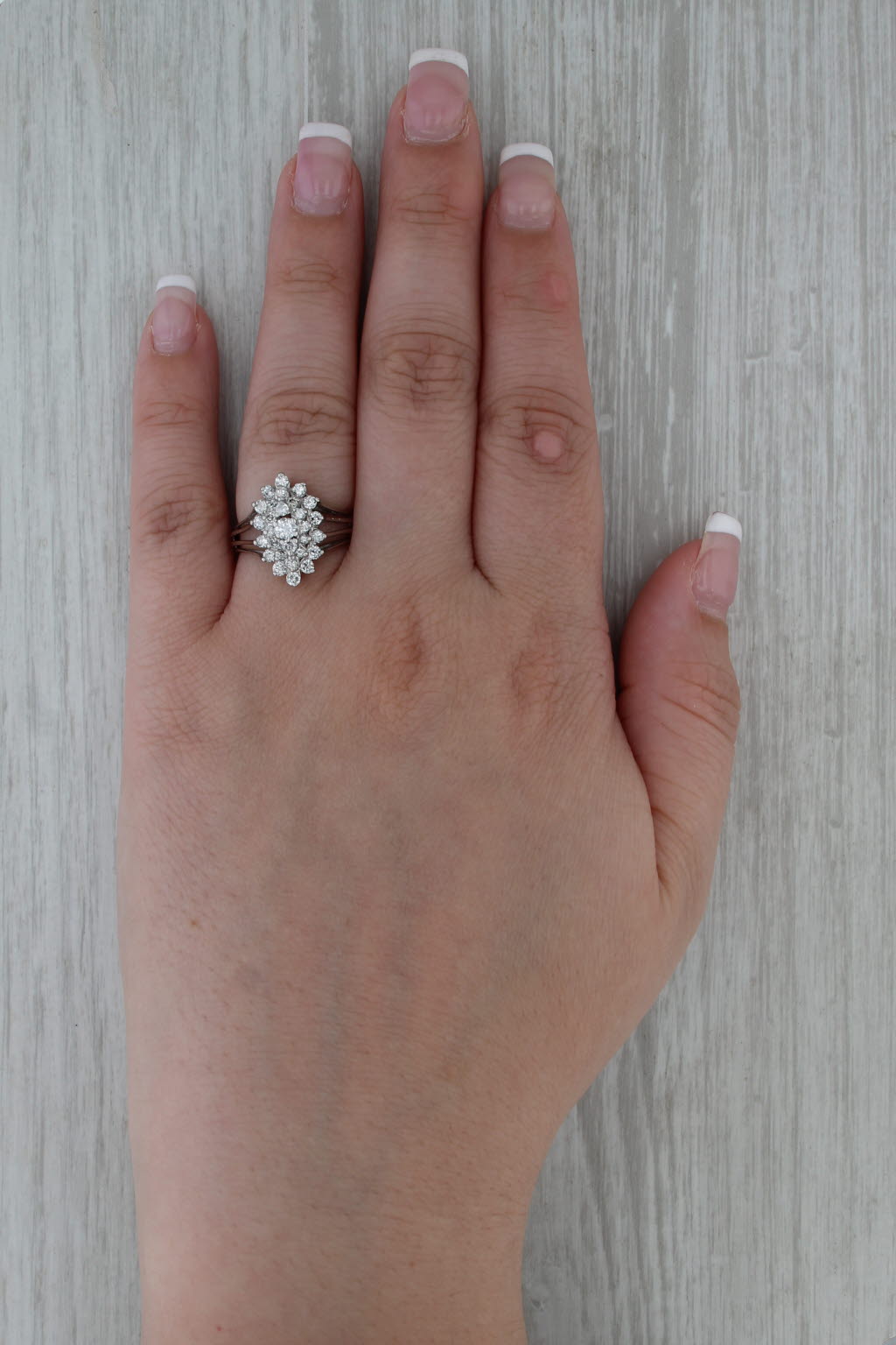 0.43ctw Diamond Halo Cluster Engagement Ring 14k White Gold Size 6.75