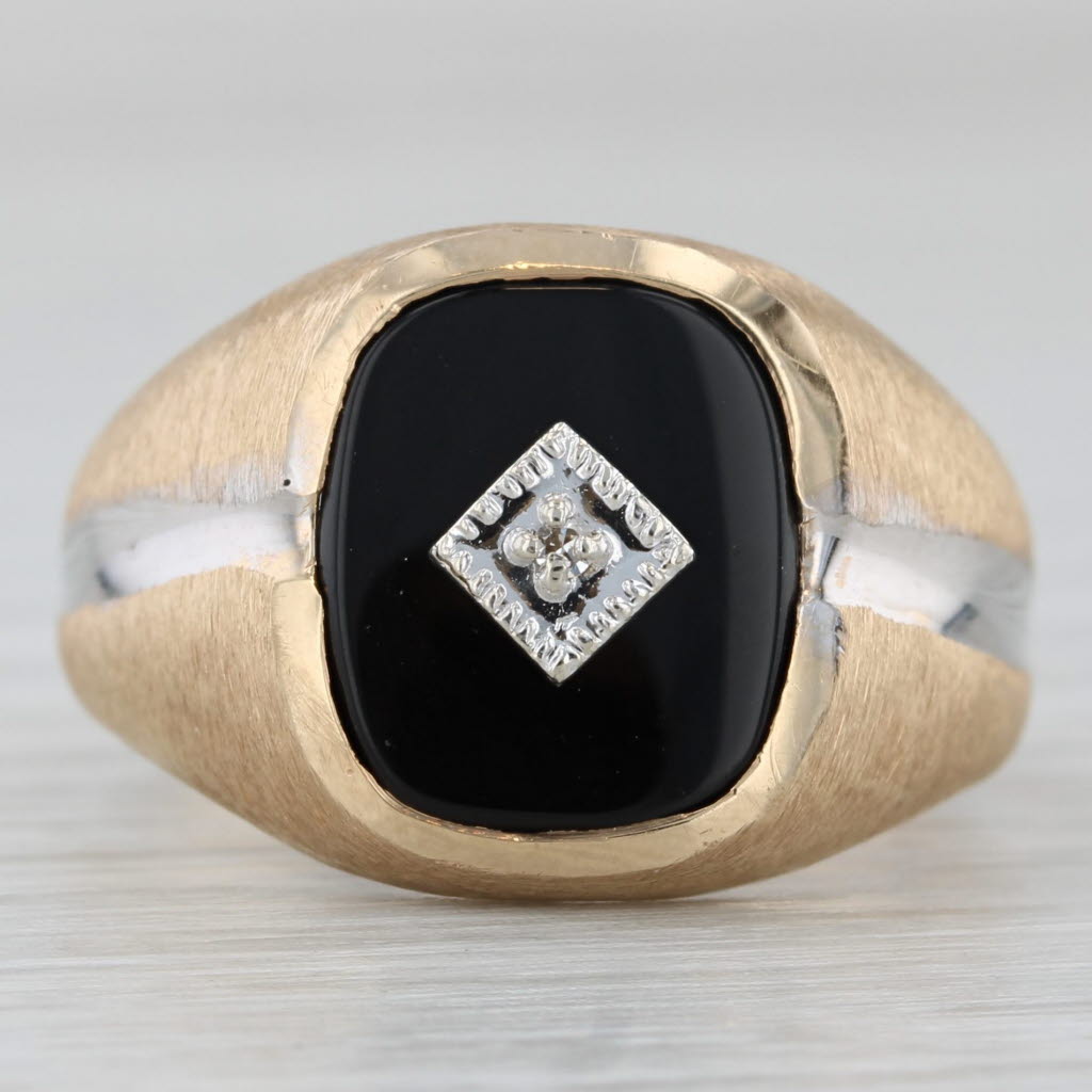 Gray Vintage Onyx Diamond Signet Ring 10k Yellow Gold Size 8