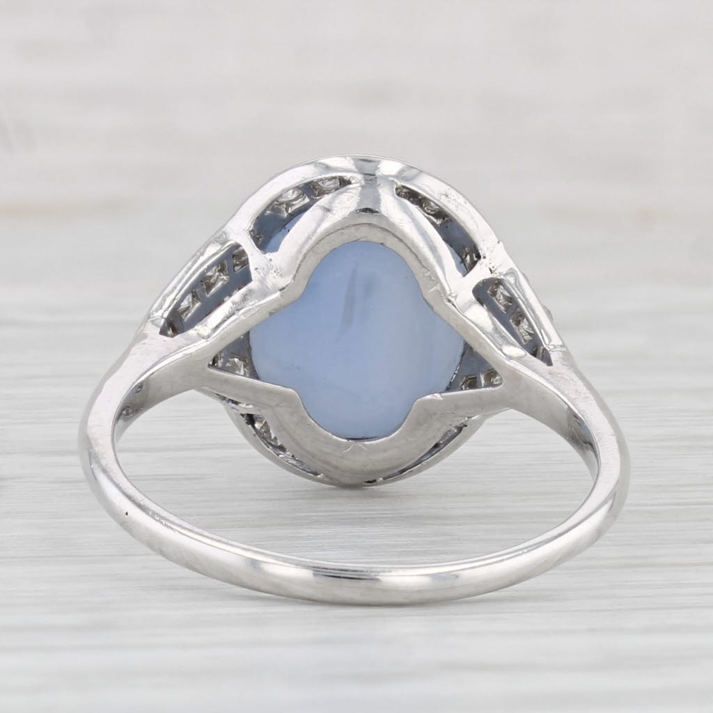 Light Gray 9.30ctw Blue Star Sapphire Diamond Ring Platinum Size 7.5 Oval Cabochon