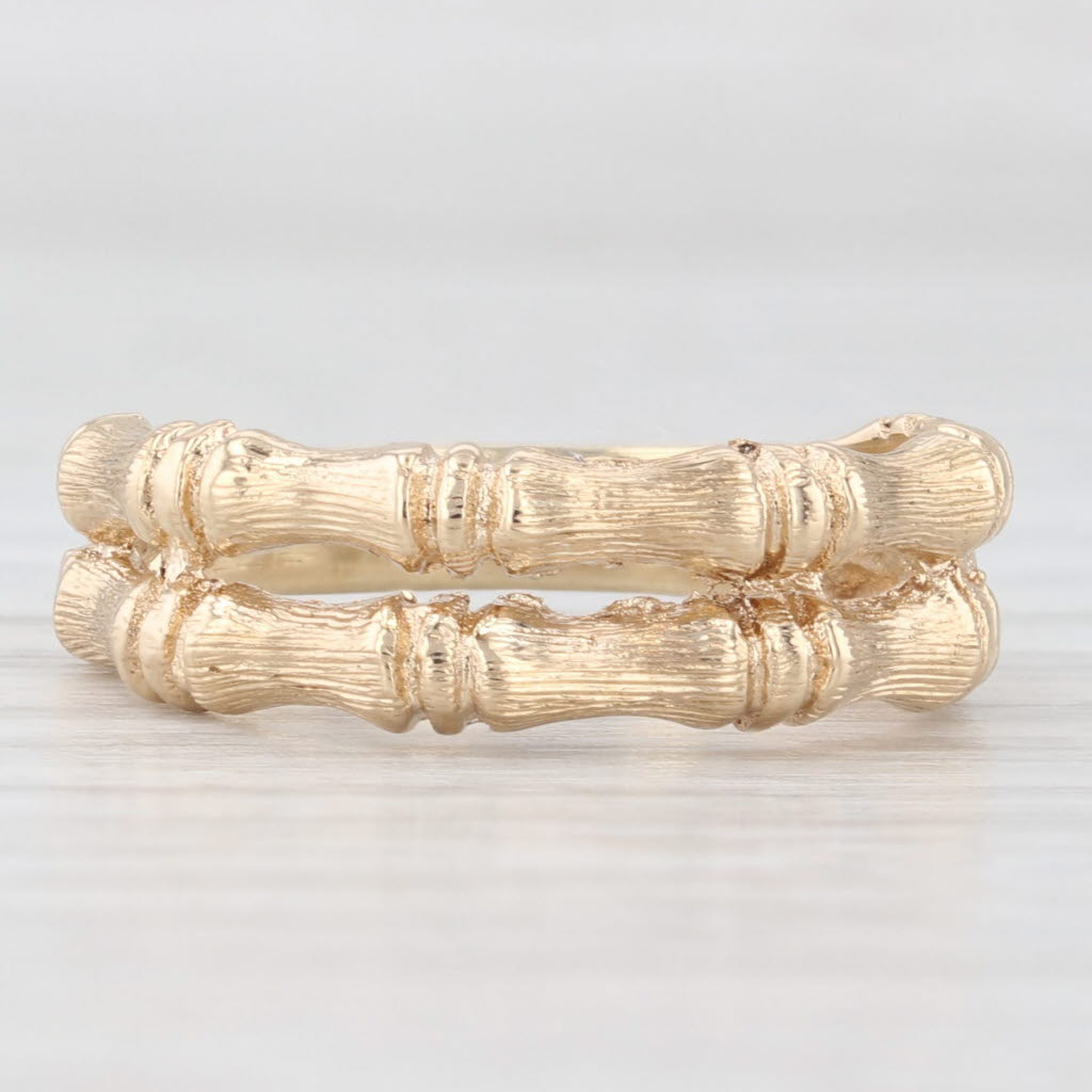 Light Gray Textured Bamboo Double Band Ring 14k Yellow Gold Size 6.75