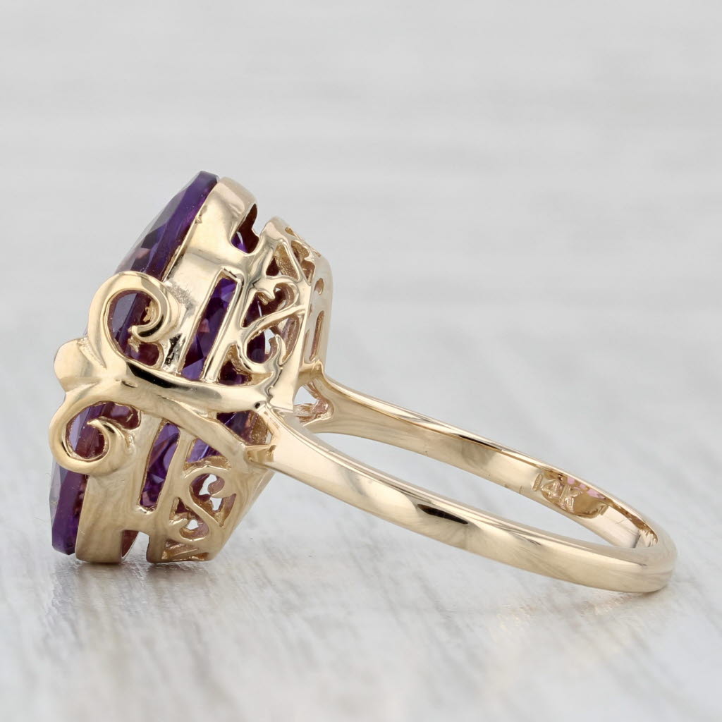 Light Gray 10.37ct Oval Amethyst Solitaire Ring 14k Yellow Gold Sz 7.5 Fleur Di Lis Accents