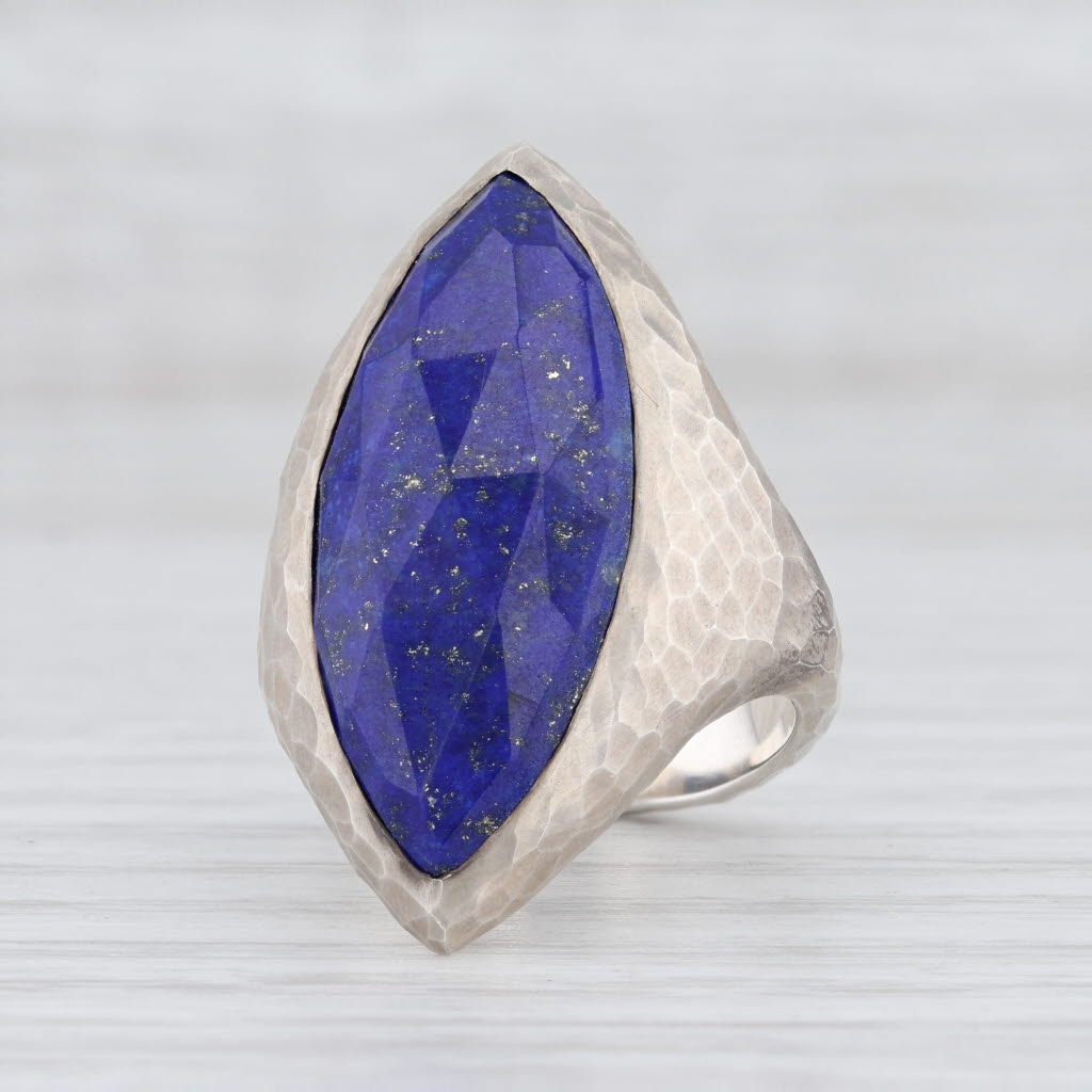 New Nina Wynn Blue Lapis Lazuli Ring Mekong Sterling Silver Hammered Size 7.25