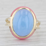 Blue & Pink Jadeite Jade Oval Ring 14k Yellow Gold Size 8.25