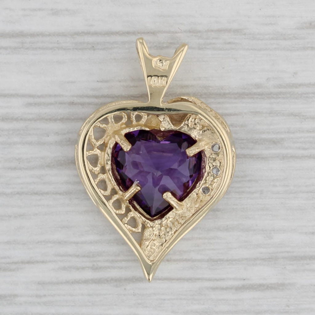 Gray 1.30ct Amethyst Heart Pendant 10k Yellow Gold Diamond Accents