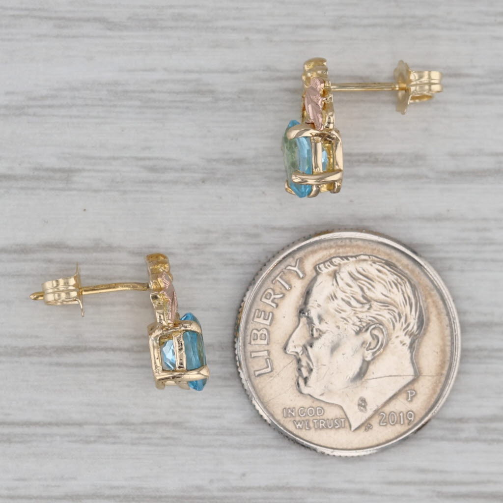 Gray 1.22ctw Blue Topaz Stud Earrings 14k Yellow Gold Mt Rushmore Black Hills Gold