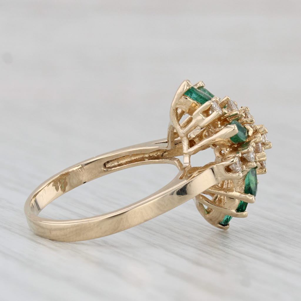 Light Gray 1.25ctw Emerald Diamond Cluster Ring 14k Yellow Gold Size 6.75