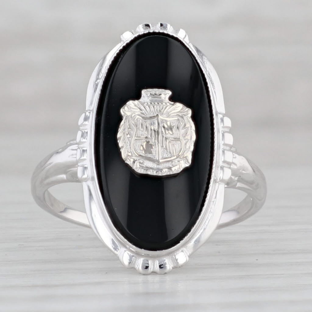 Gray Zeta Tau Alpha Onyx Crest Signet Ring 10k White Gold Sz 6 Sorority Coat of Arms