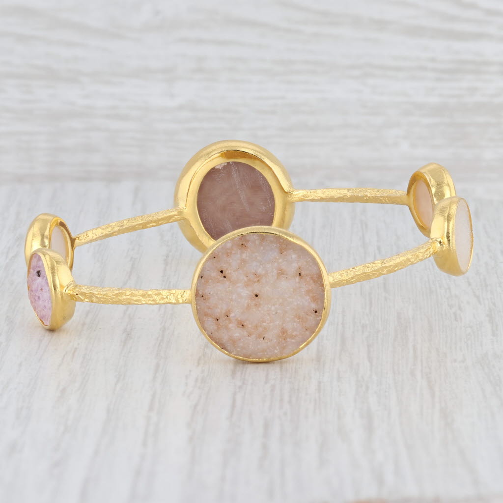 New Nina Wynn 8" Bangle Bracelet Druzy Quartz 22k Gold Sterling Silver Vermeil