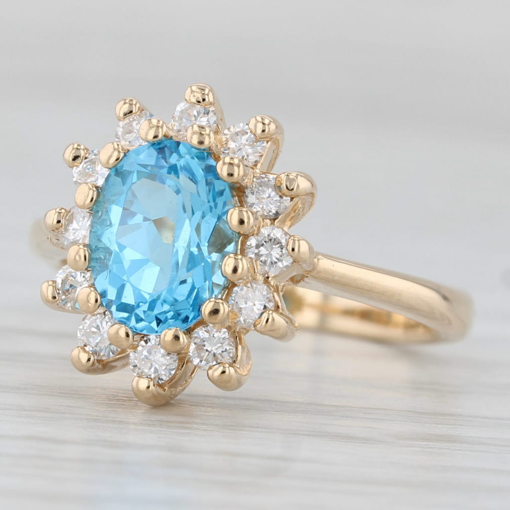 Light Gray 2.10ctw Blue Topaz Diamond Halo Ring 14k Yellow Gold Size 6.25