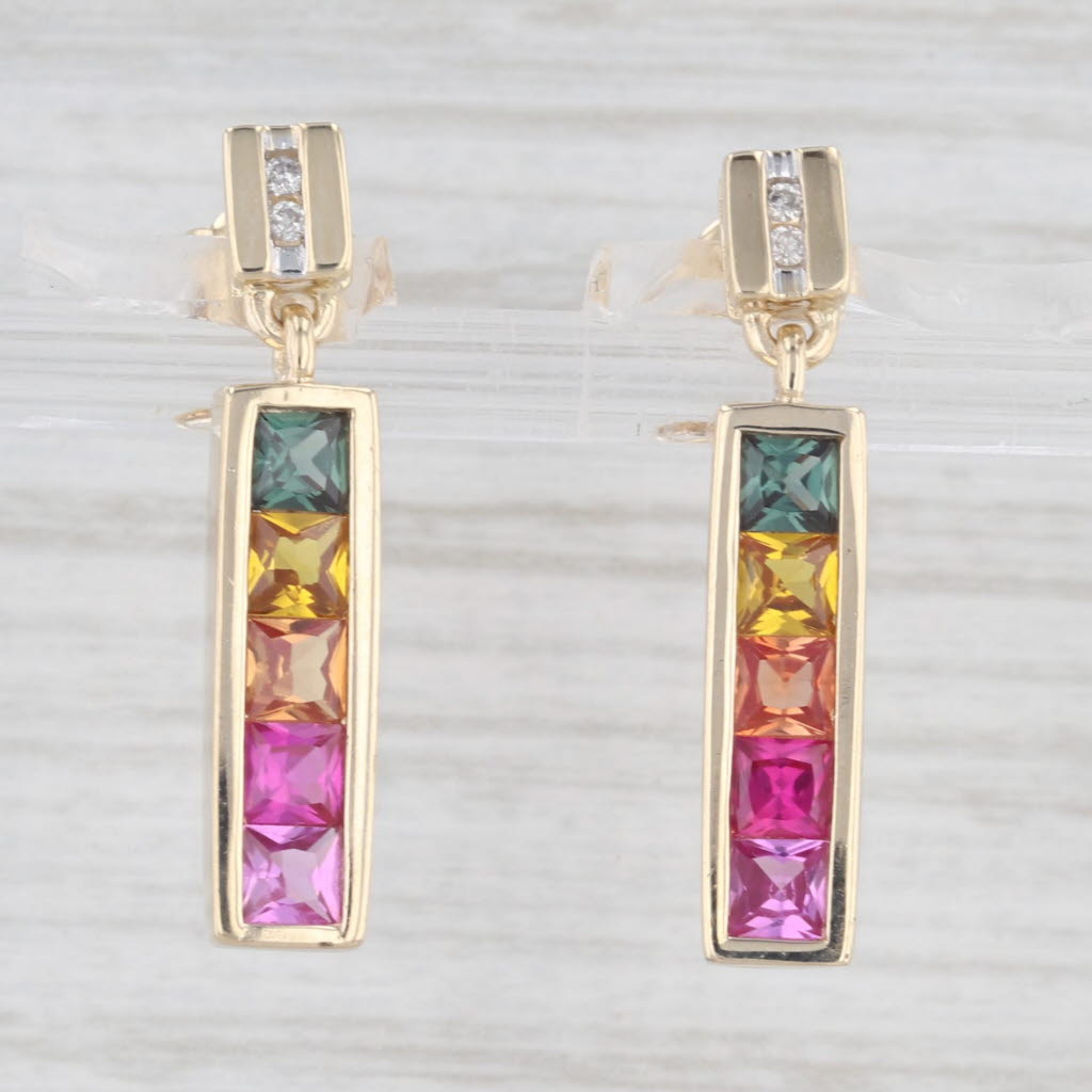 Light Gray 2.05ctw Lab Created Spinel Sapphire Diamond Journey Earrings 10k Gold Drops