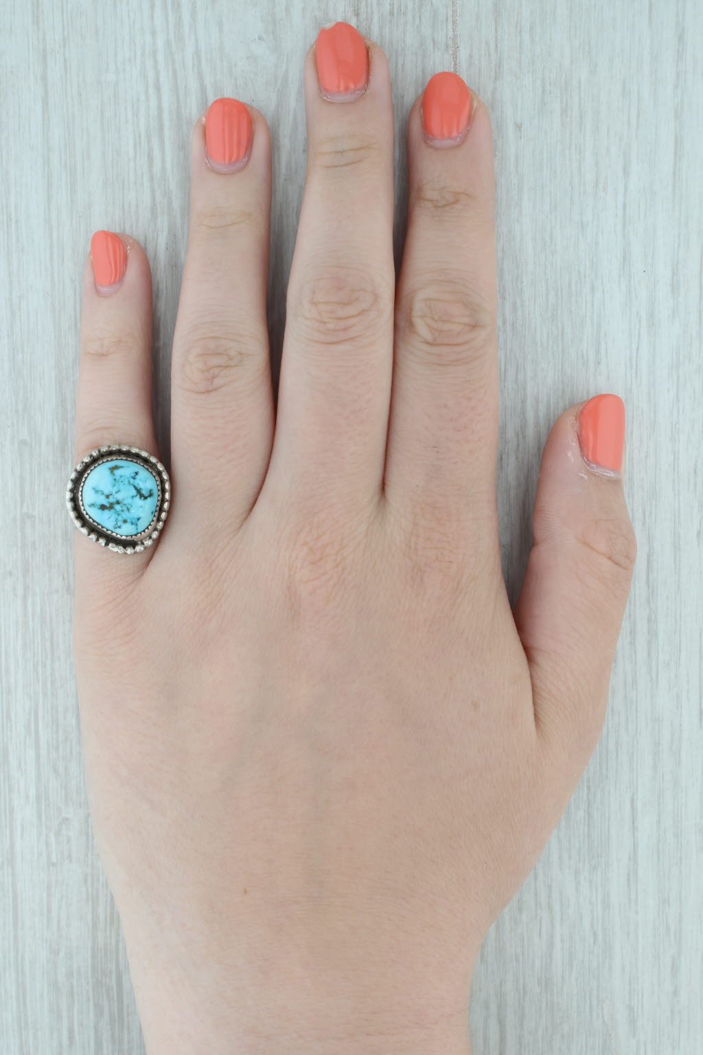 Gray Native American Turquoise Cabochon Ring Sterling Silver Size 5.75 Vintage