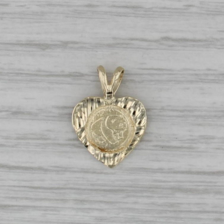 Chinese Panda Coin Copy Heart Pendant 10k Yellow Gold Small Drop