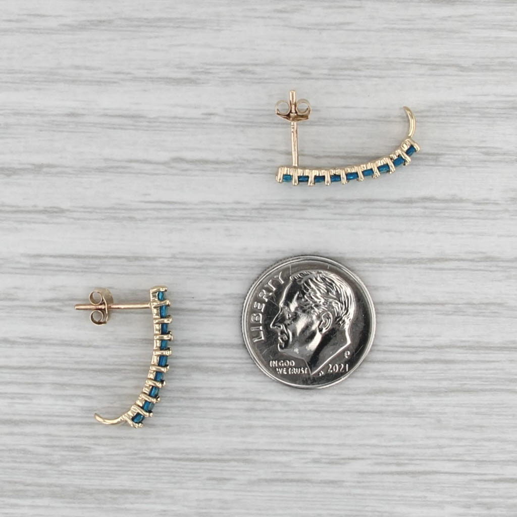 1.40ctw Blue Apatite J-Hook Earrings 10k Yellow Gold Drops