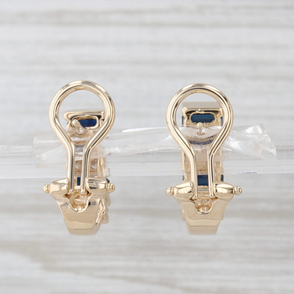 1.80ctw Blue Sapphire Diamond Drop Earrings 14k Yellow Gold Omega Backs