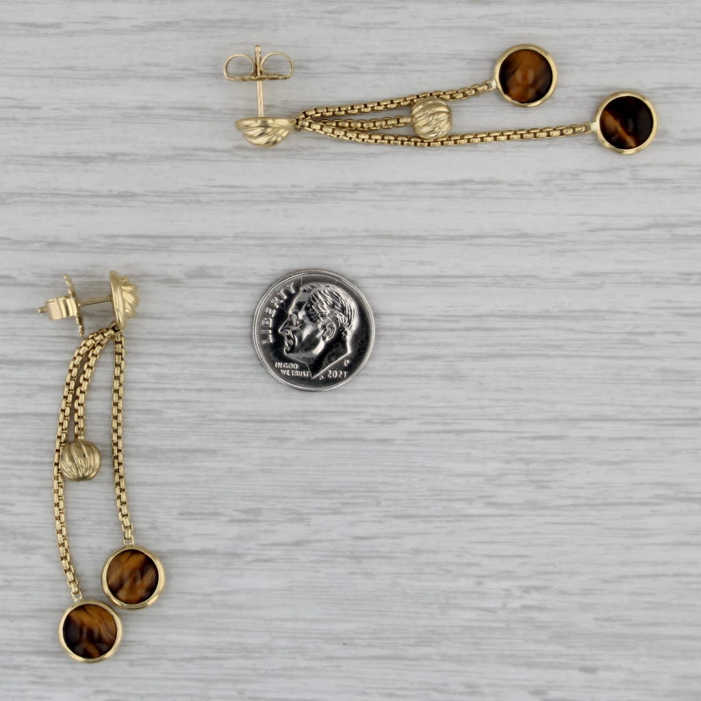 David Yurman Tiger's Eye Dangle Fringe Earrings 18k Yellow Gold