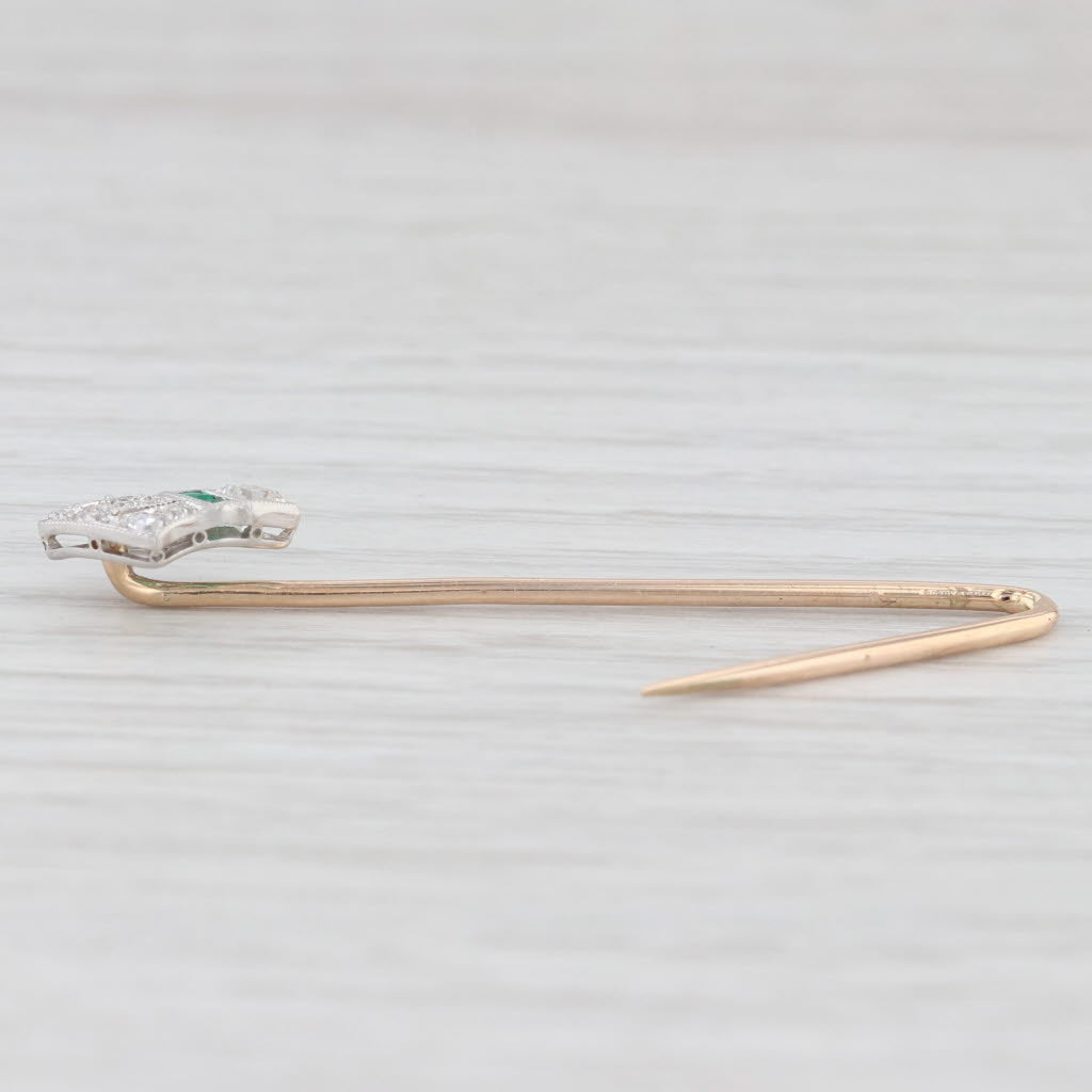 Light Gray Art Deco 0.25ctw Emerald Diamond Stickpin 14K Gold Platinum