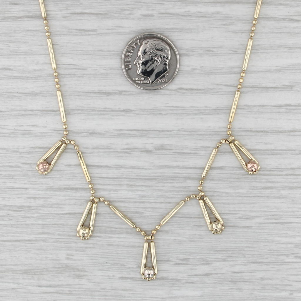 Bar Bead Link Teardrop Fringe Necklace 14k Yellow White Rose Gold 17"