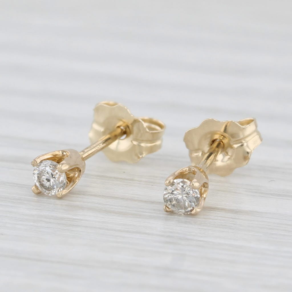 Light Gray 0.10ctw Round Diamond Solitaire Stud Earrings 10k Yellow Gold