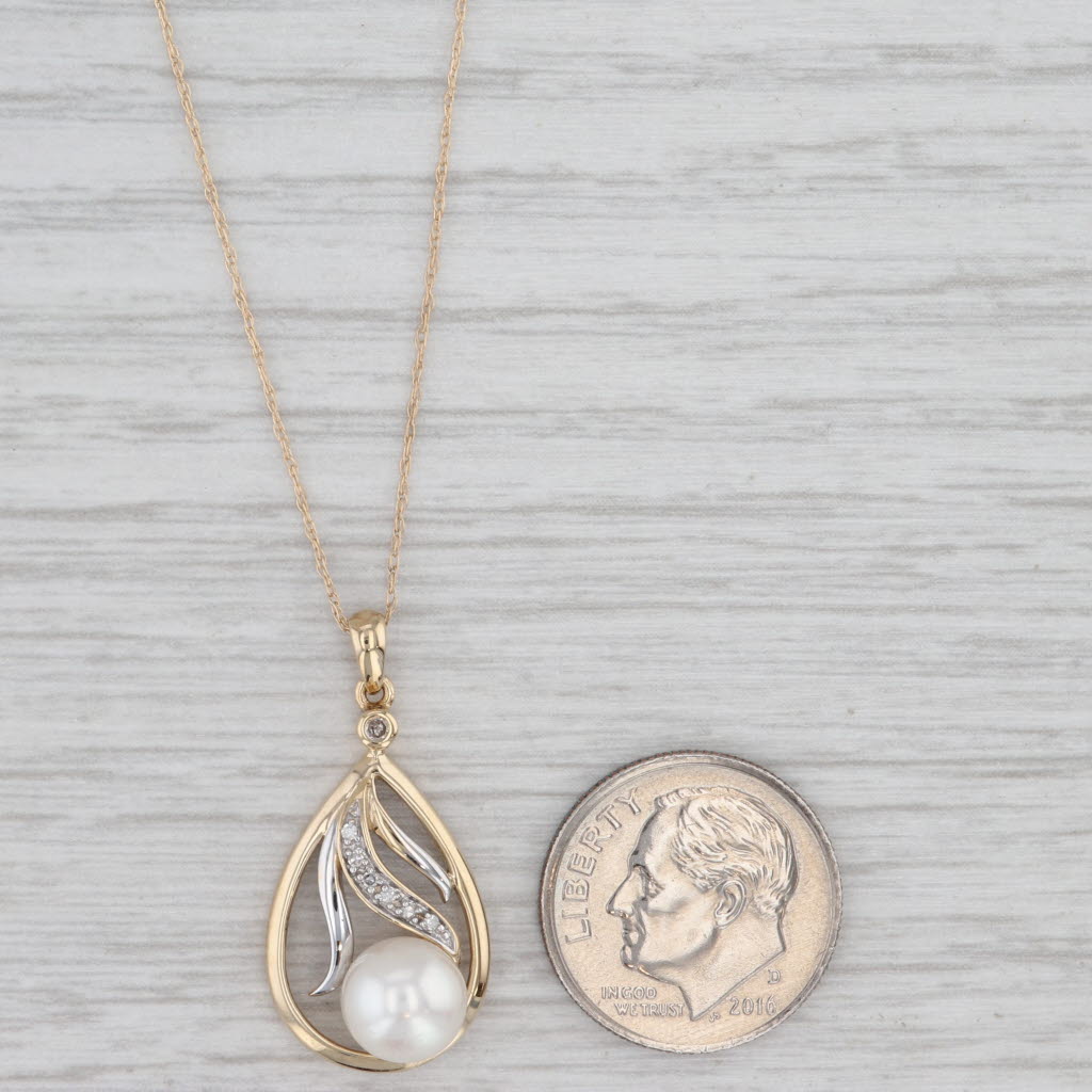Light Gray Cultured Pearl Teardrop Pendant Necklace 14k Yellow Gold 18.75" Rope Chain