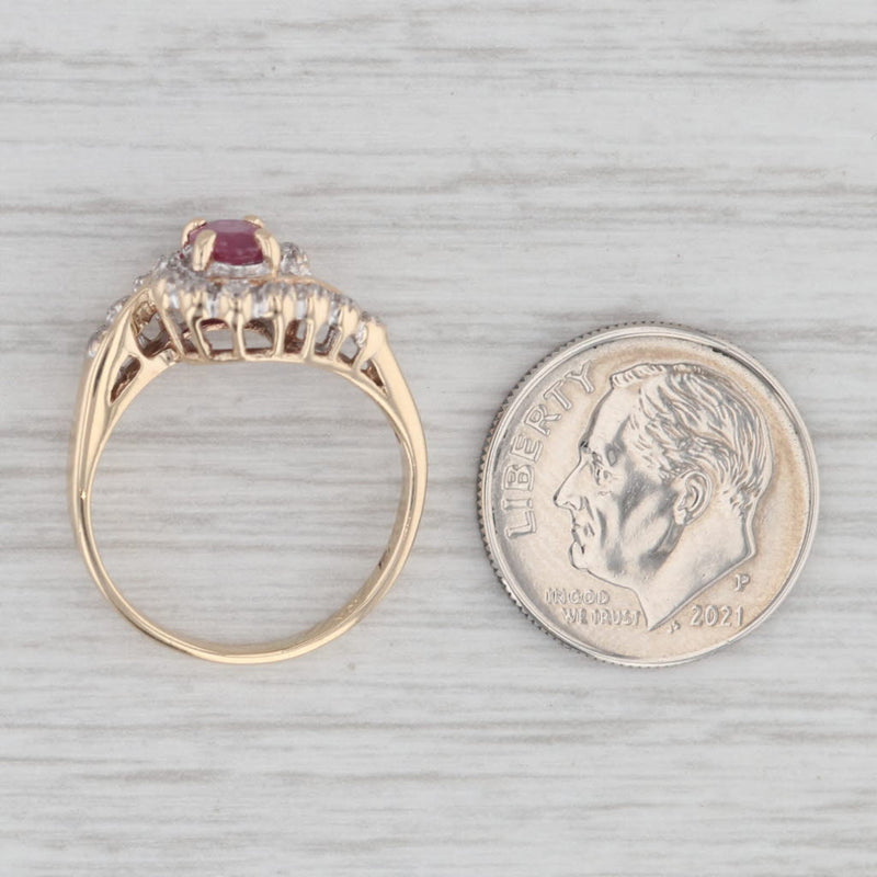 0.55ctw Ruby Diamond Swirl Ring 10k Yellow Gold Size 5.25 Bypass