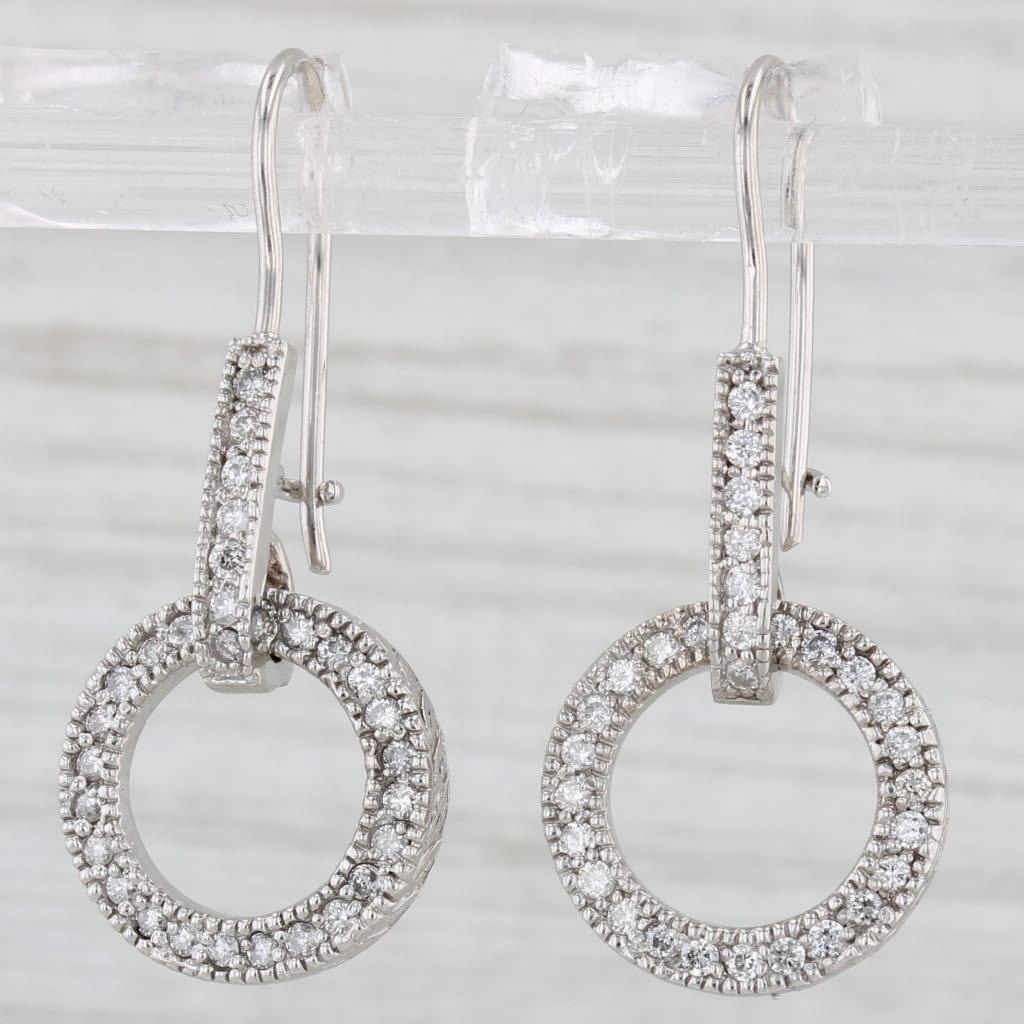 Light Gray 0.37ctw Diamond Circle Drop Earrings 14k White Gold Hook Posts Dangles