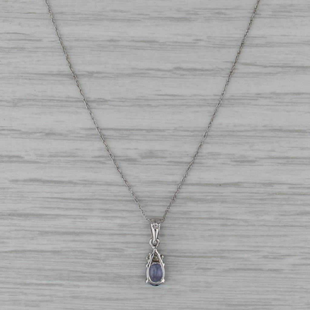 0.23ct Pear Tanzanite Diamond Pendant Necklace 10k White Gold 18" Rope Chain