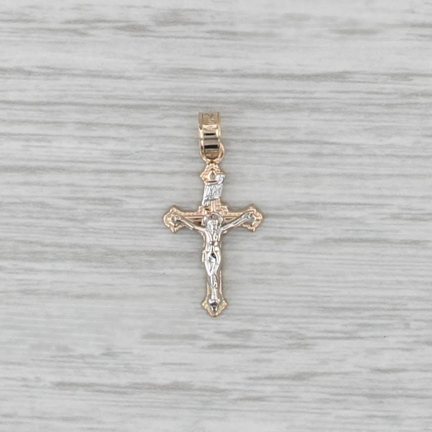 New Small Crucifix Cross Pendant 14k Yellow White Gold