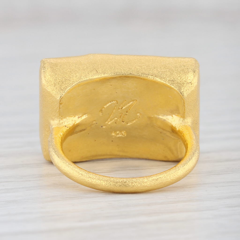 New Nina Wynn White Druzy Quartz Ring Sterling Silver 22k Gold Vermeil Size 6