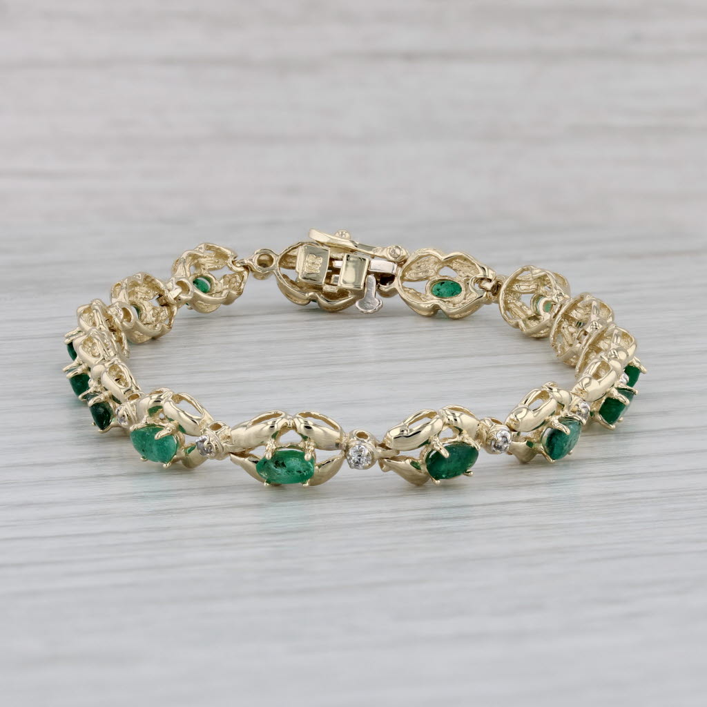 Gray 3.65ctw Emerald Diamond Tennis Bracelet 14k Yellow Gold 7.25" 6.6mm