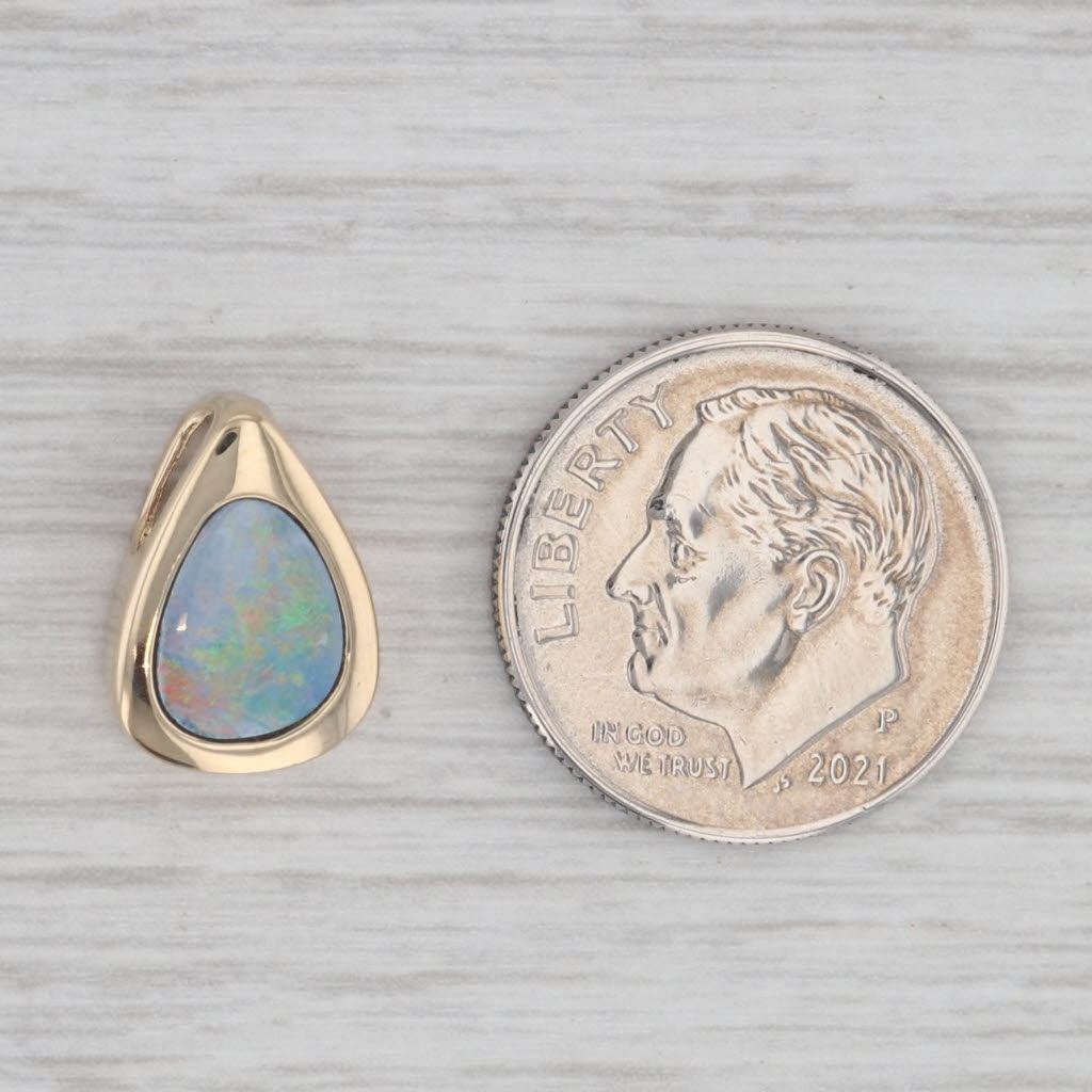 Gray Opal Teardrop Pendant 14k Yellow Gold Small Floating Drop