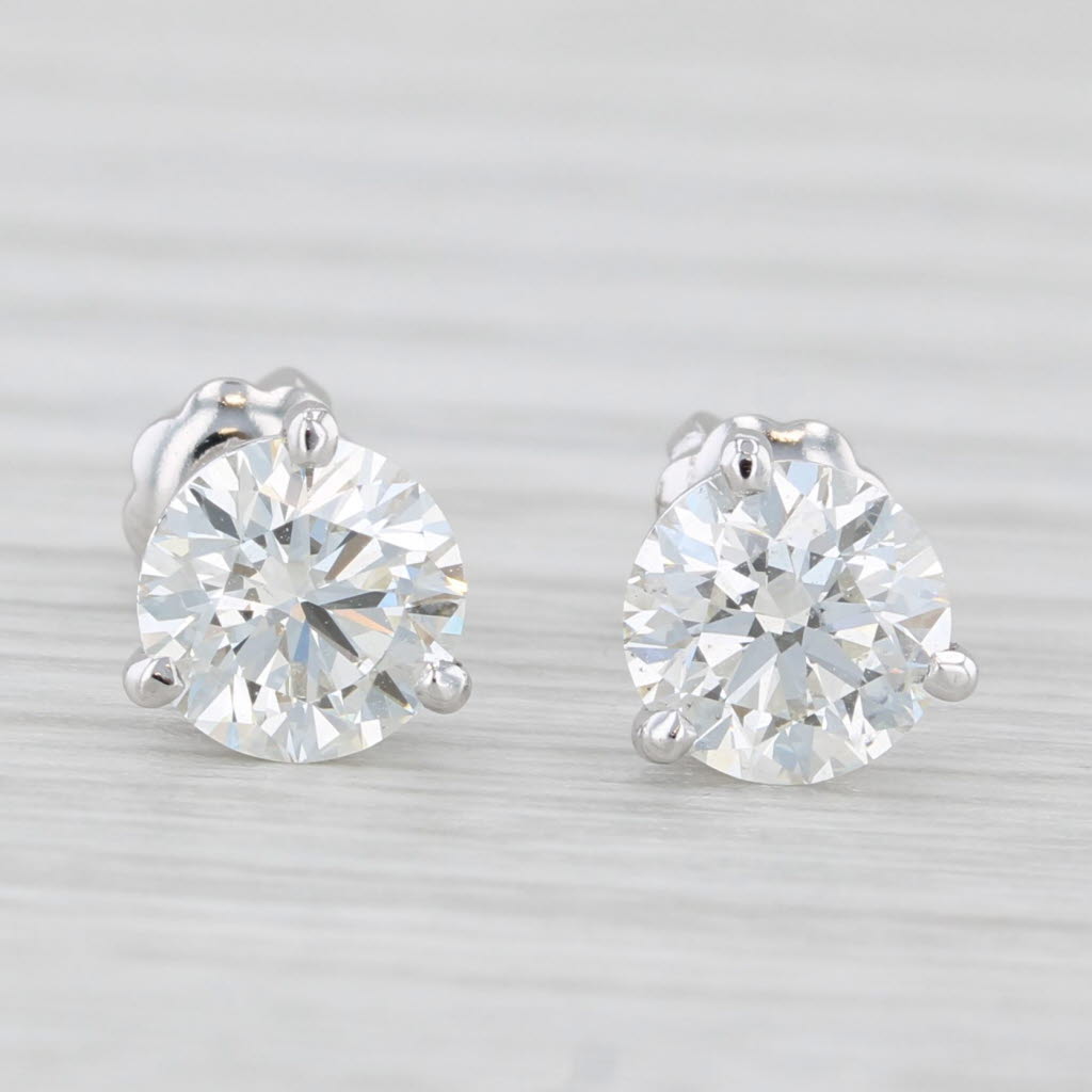 Light Gray 1.60ctw VS2 Round Diamond Solitaire Stud Earrings 14k White Gold GIA