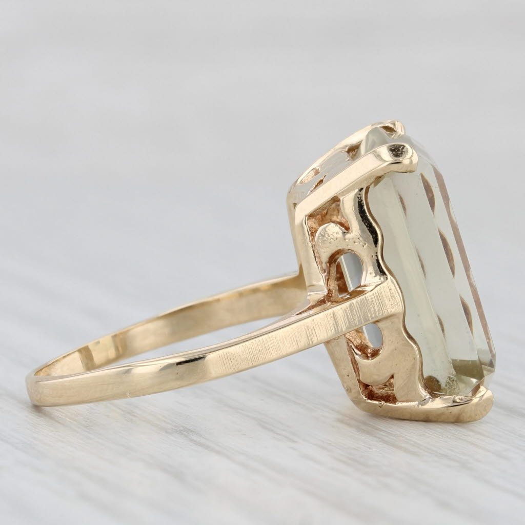 Light Gray 12.50ct Yellow Citrine Ring 14k Yellow Gold Size 9.5 Emerald Cut Solitaire