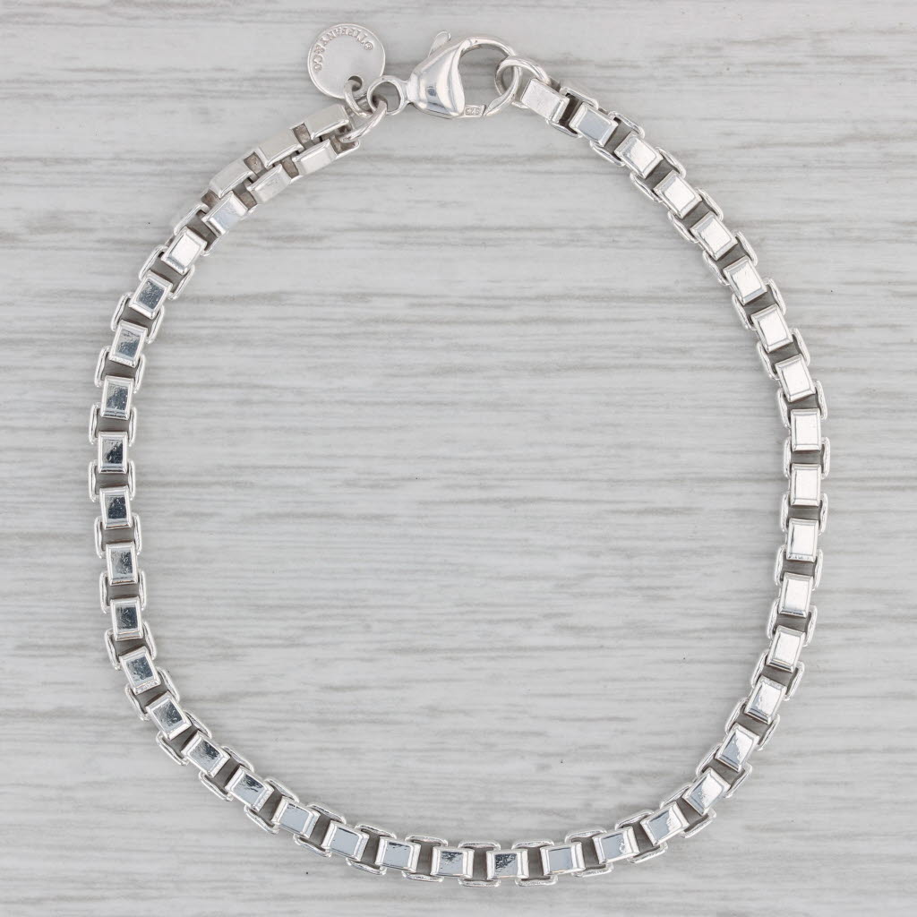 Gray Tiffany & Co Venetian Box Chain Bracelet Sterling Silver 7.5" 4mm