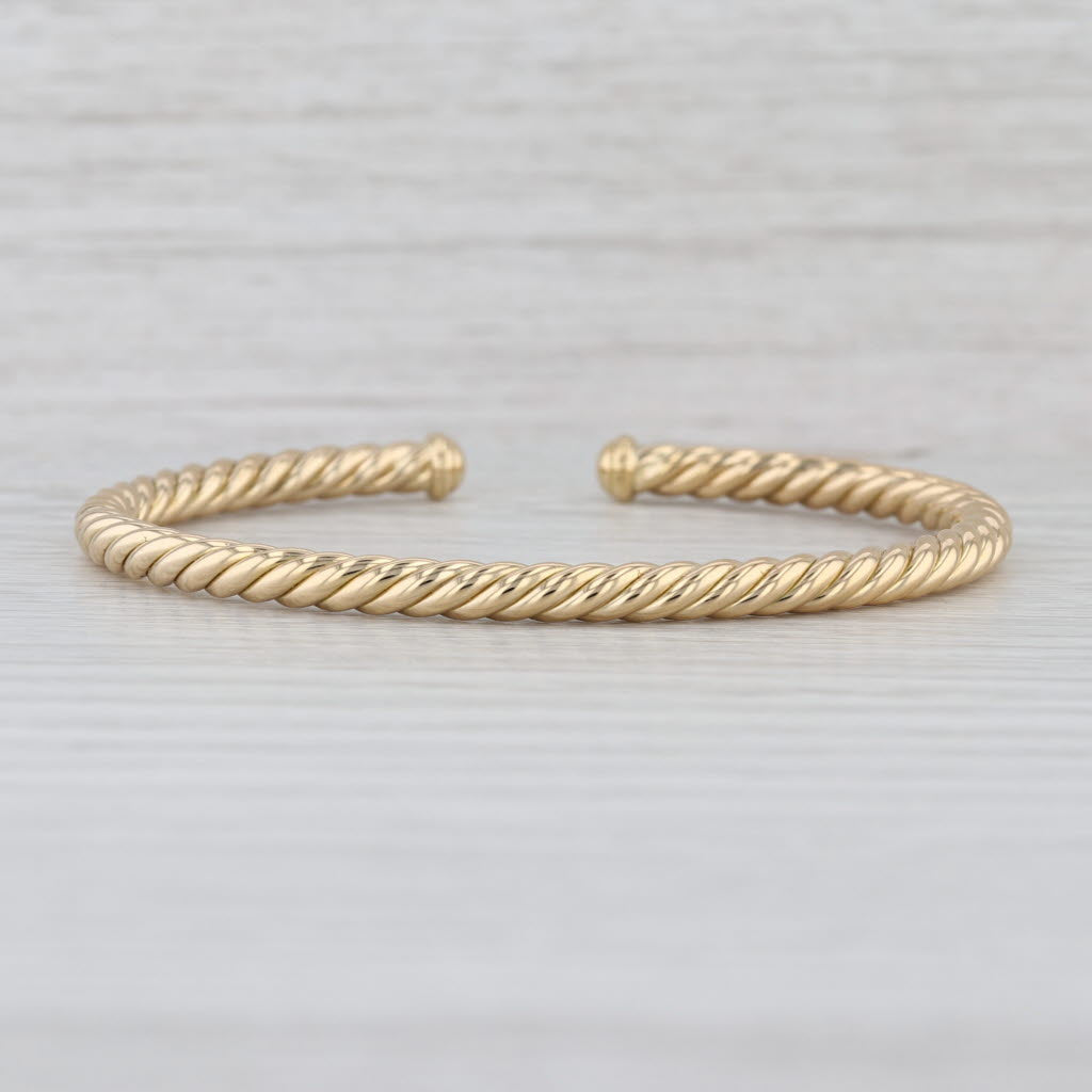 David Yurman Cablespira Flex Cuff Bracelet w/ Pouch 18k Yellow Gold 4mm 6.25"