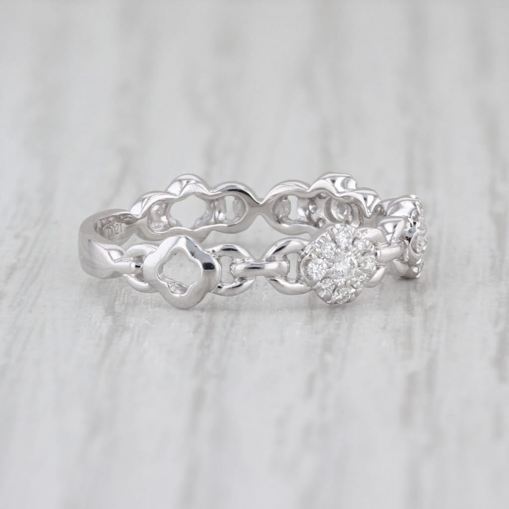 0.21ctw Diamond Culsters Flower Chain Ring 14k White Gold Size 7.25 Stackable