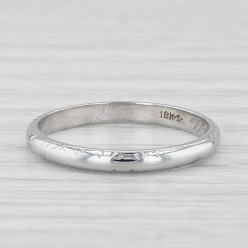 Light Gray Vintage Wedding Band 18k White Gold Size 5 Stackable Ring Floral Engraved