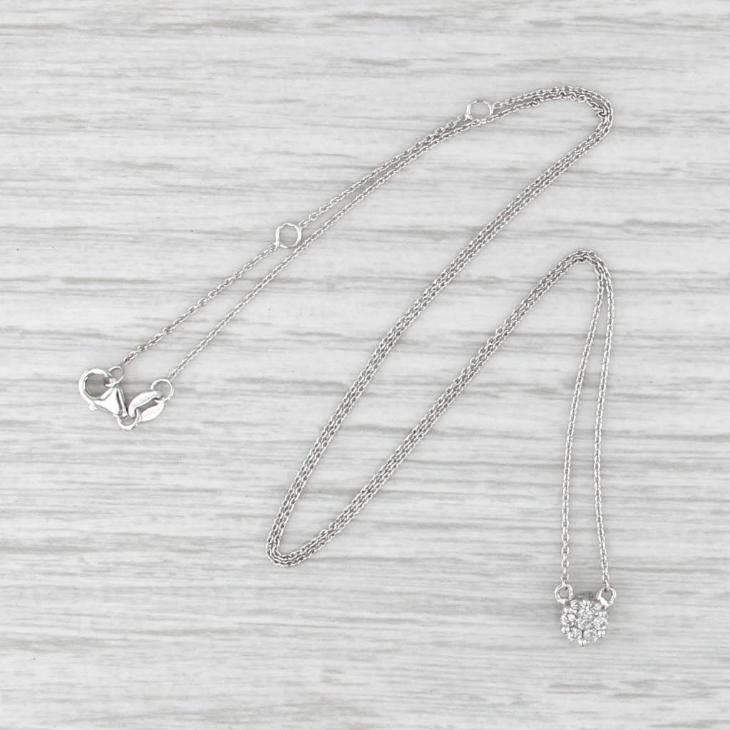 New 0.15ctw Diamond Cluster Pendant Necklace 14k White Gold Adjustable Length