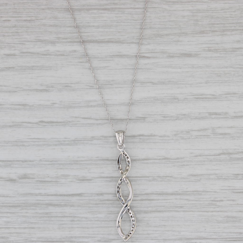 Gray Diamond Twist Drop Pendant 10k White Gold 18" Rope Chain