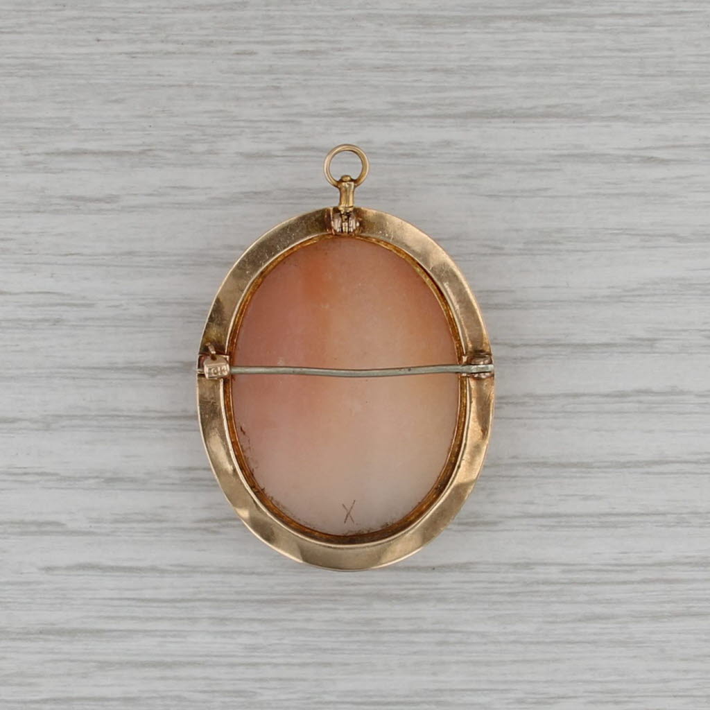 Antique Cameo Brooch Pendant 10k Yellow Gold Figural Carved Shell