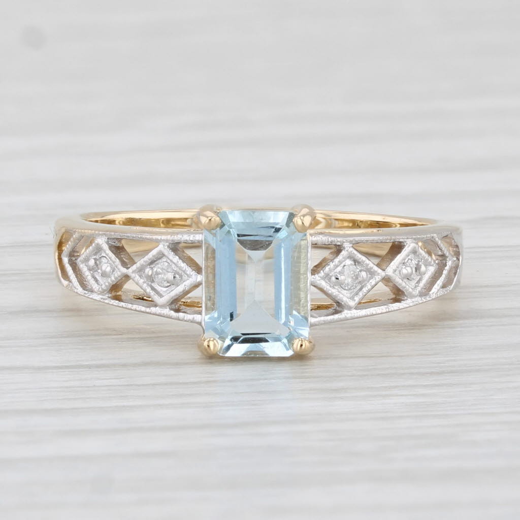 Light Gray 0.75ct Aquamarine Solitaire Ring 14k Yellow Gold Size 7 Diamond Accents