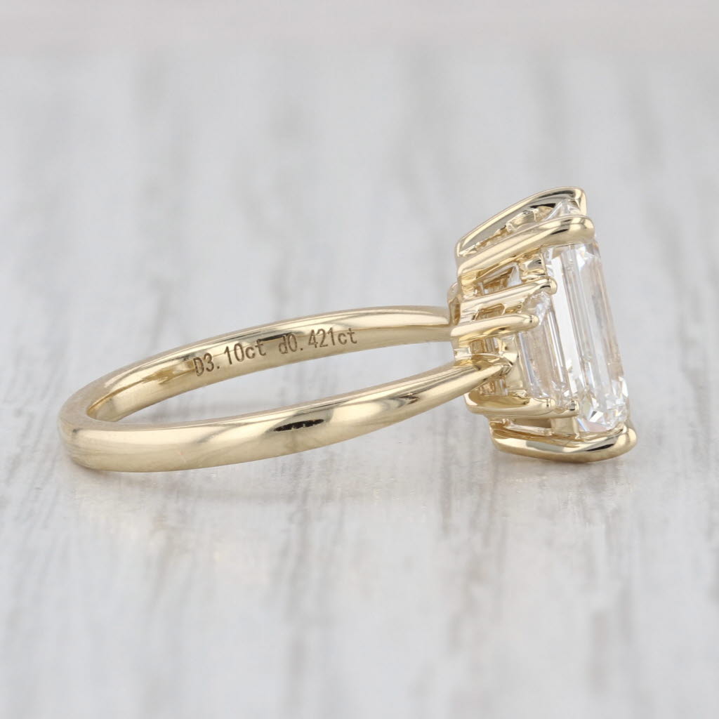 New IGI 3.52ctw Emerald Cut Lab Grown Diamond Engagement Ring 14k Yellow Gold