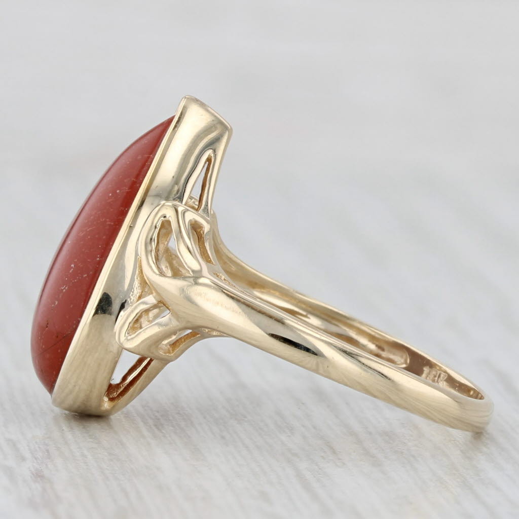 Light Gray Red Jasper Agate Ring 10k Yellow Gold Size 7 Pear Cabochon Solitaire