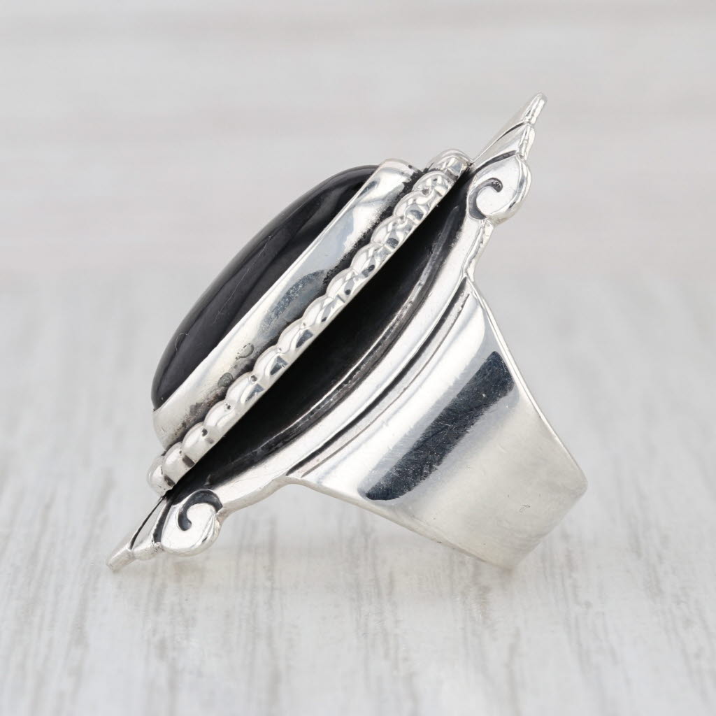 Obsidian Black Oval Cabochon Sterling Silver Ring Size 6.5 Statement