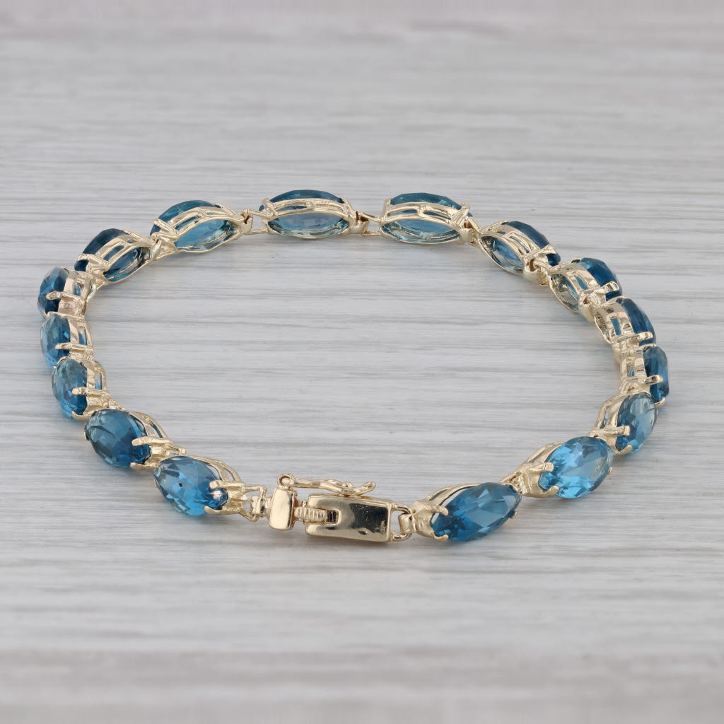 Gray London Blue Topaz Tennis Bracelet 14k Yellow Gold 6.75"