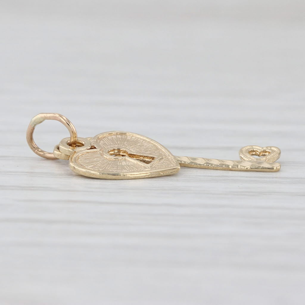 Heart Lock Skeleton Key Charm 14k Yellow Gold Pendant