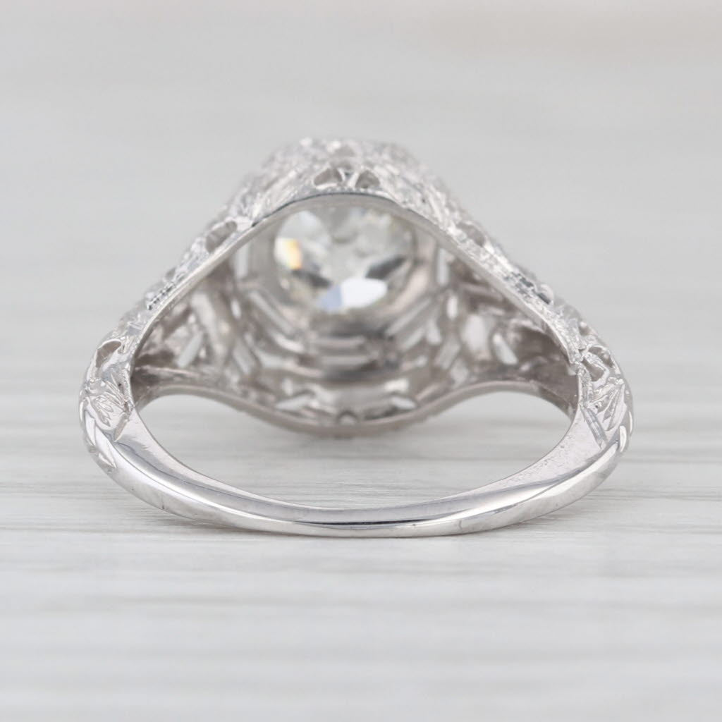Art Deco GIA 0.67ct Old European Engagement Ring 18k Gold Filigree Size 3.75