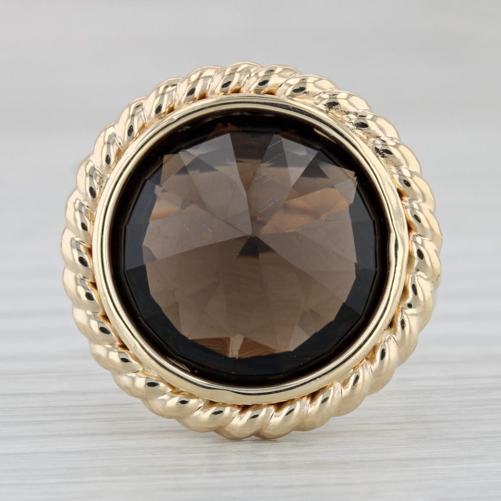 Gray 14ct Smoky Quartz Ring 14k Yellow Gold Size 8.25 Round Solitaire Cocktail Milor