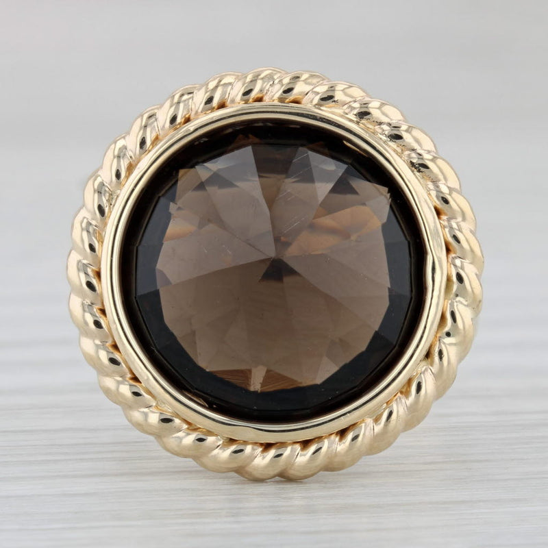 14ct Smoky Quartz Ring 14k Yellow Gold Size 8.25 Round Solitaire Cocktail Milor