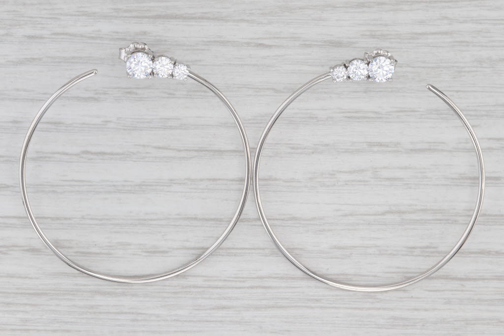 New Crislu Cubic Zirconia Hoop Earrings w/ Box Sterling Silver Round Hoops
